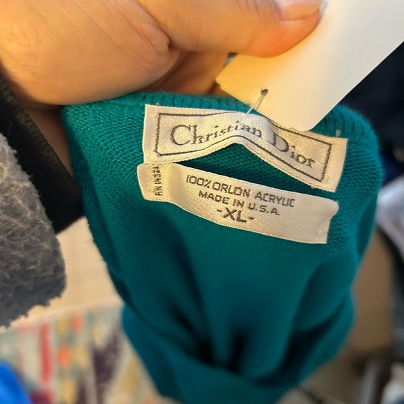 NWT Christian Dior Vintage Teal V-Neck Sweater - Picture 4 of 6